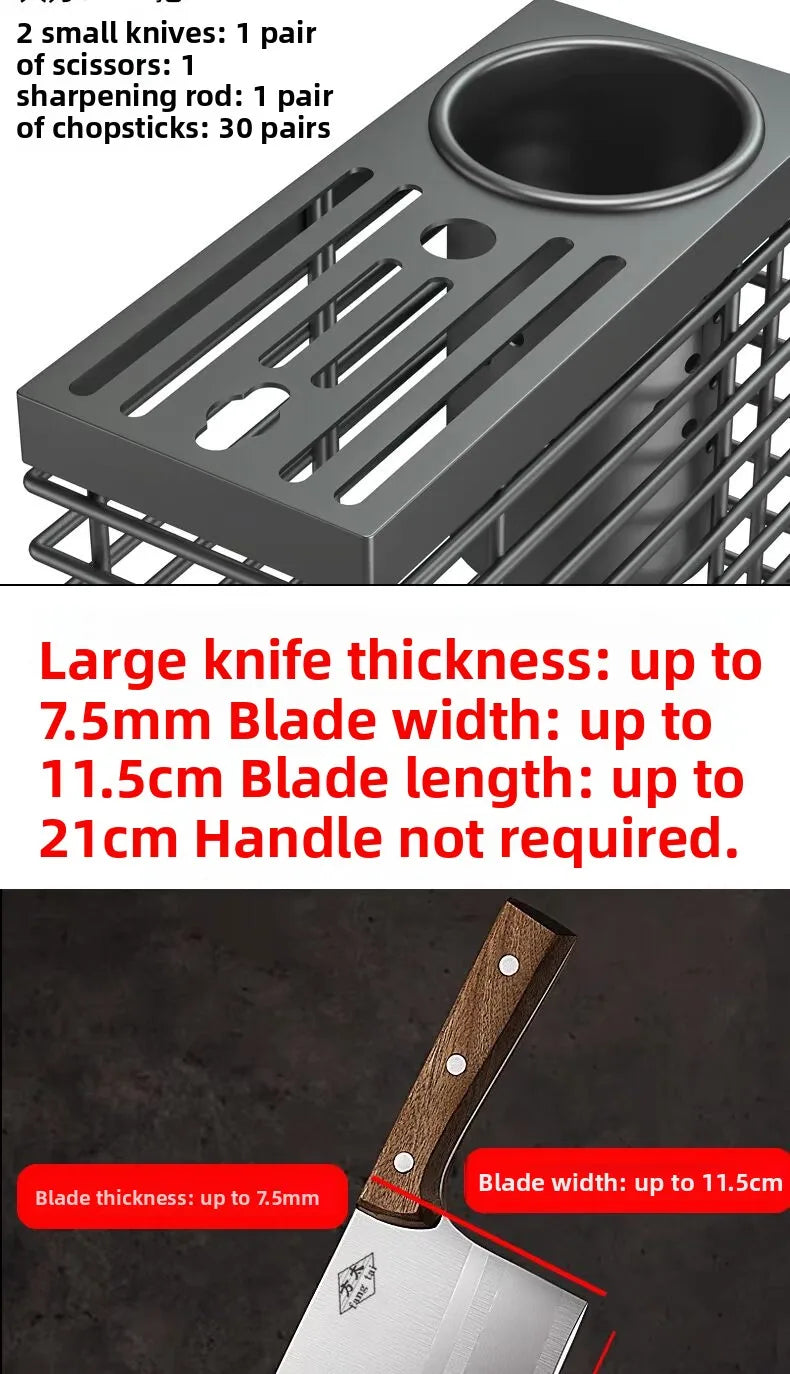 Kitchen Knife Ra Storage Holder Carbon Steel One-Piece Design Wall-Mounted No-Drilling Required for Chopstis And Utensils
