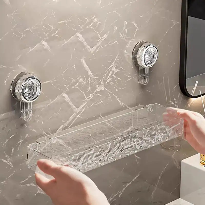 NOVAPRIME™ Wall-Mounted Suction Cup Storage Rack – Large Bathroom Shower Gel &amp; Accessory Organizer Basket for Shower, Shampoo &amp; Cosmetics