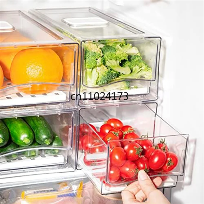 Stackable Refrigerator Organizer Bins with Pull-Out Drawers