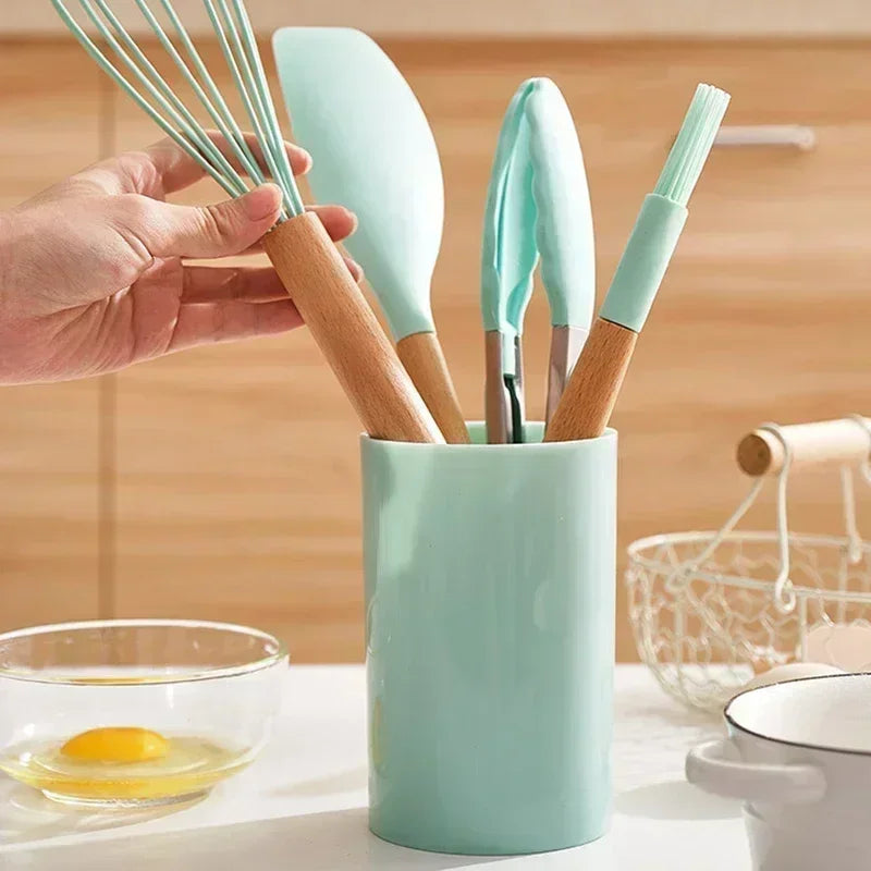Premium Silicone Kitchen Utensil Set – 12-Piece Cooking Tools with Holder