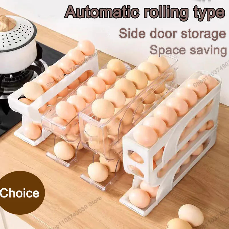 Automatic Rolling Egg Organizer – Space-Saving Fridge Storage Rack