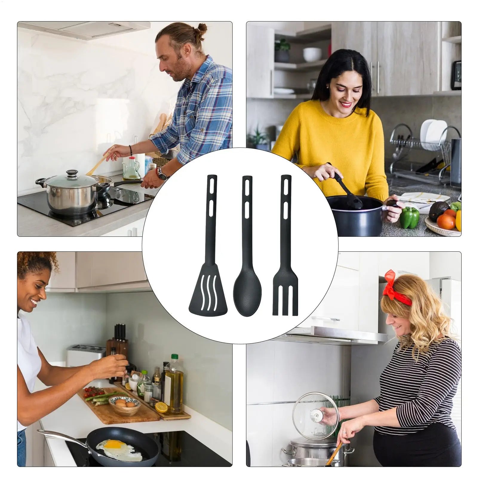 NOVAPRIME™ Premium Nylon Kitchen Utensil Set (3-Piece) – Heat-Resistant Non-Stick Spatula, Spoon &amp; Turner with Ergonomic Handles