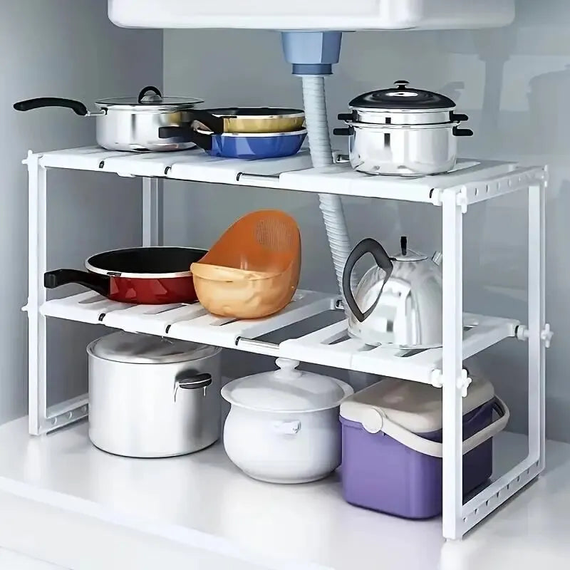Adjustable Cabinet Organizer Shelf – Stackable Kitchen Storage Rack