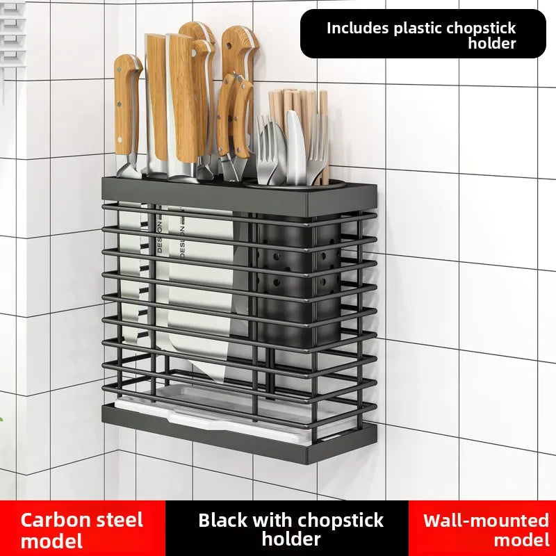 Kitchen Knife Rack Storage Holder - Carbon Steel • Wall-Mounted or Freestanding • No Drilling Required