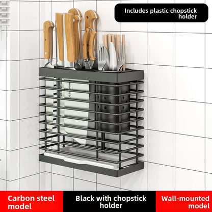 Kitchen Knife Rack Storage Holder - Carbon Steel • Wall-Mounted or Freestanding • No Drilling Required
