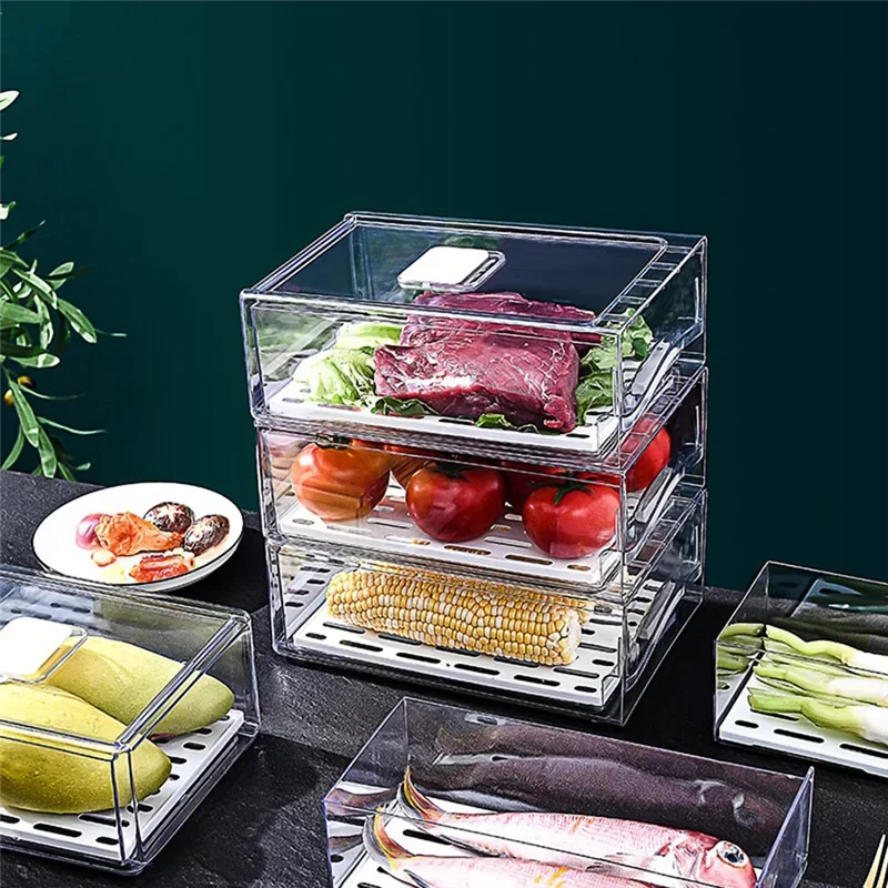 Stackable Refrigerator Organizer Bins with Pull-Out Drawers