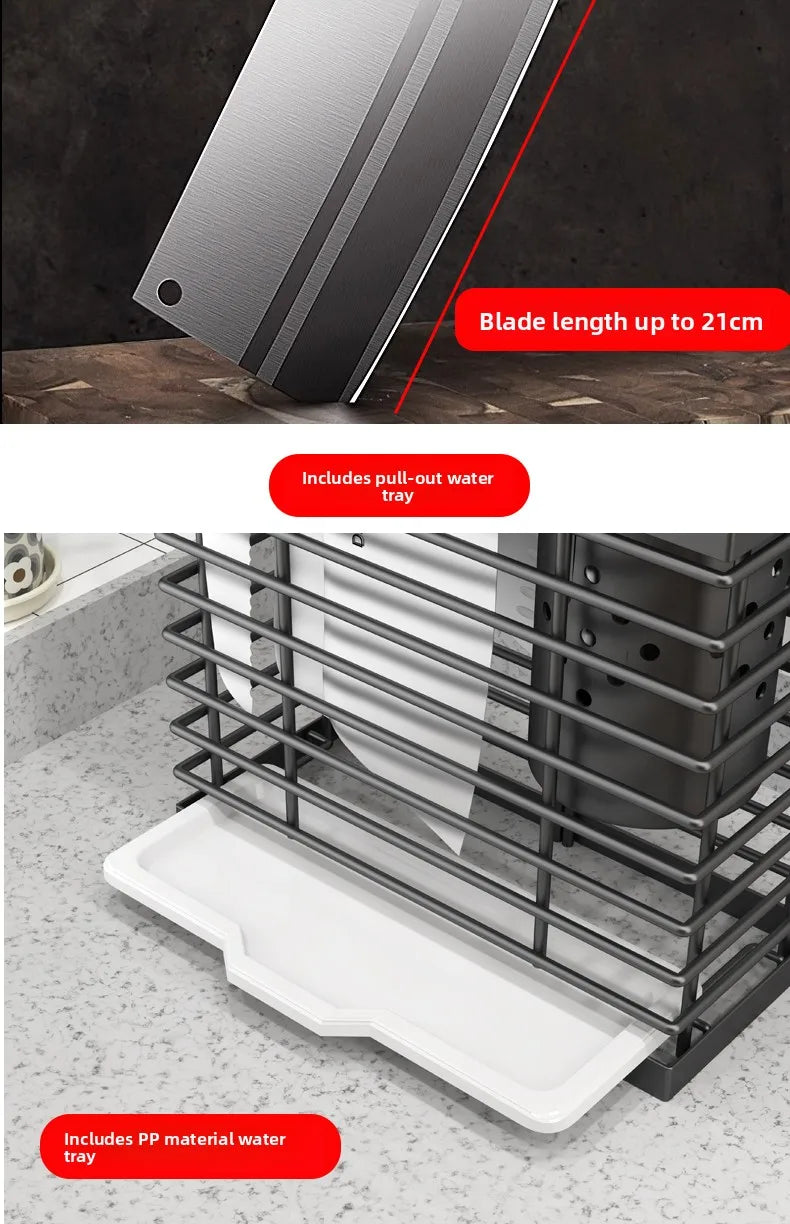 Kitchen Knife Rack Storage Holder - Carbon Steel • Wall-Mounted or Freestanding • No Drilling Required