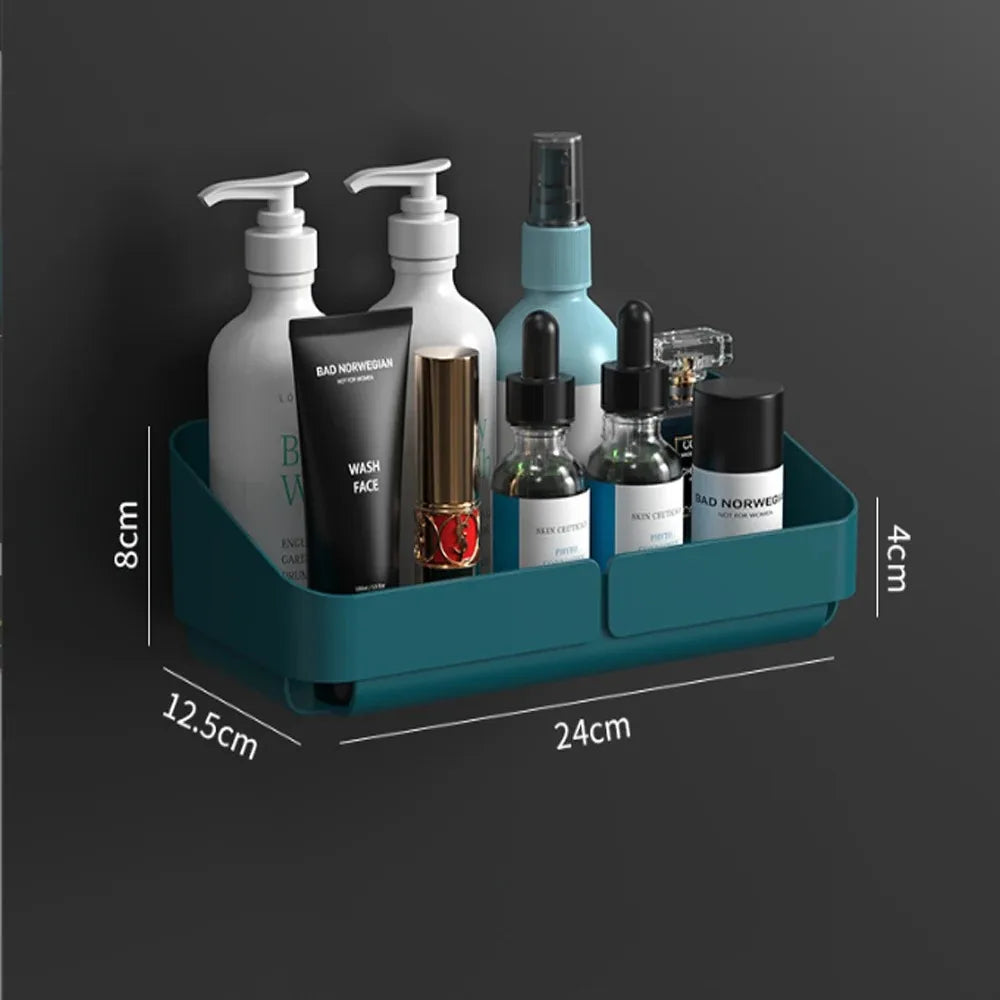 NOVAPRIME™ Wall-Mounted No-Drill Convenience Rack – Bathroom &amp; Kitchen Storage Shelf for Shampoo, Cosmetics, Spices &amp; Accessories