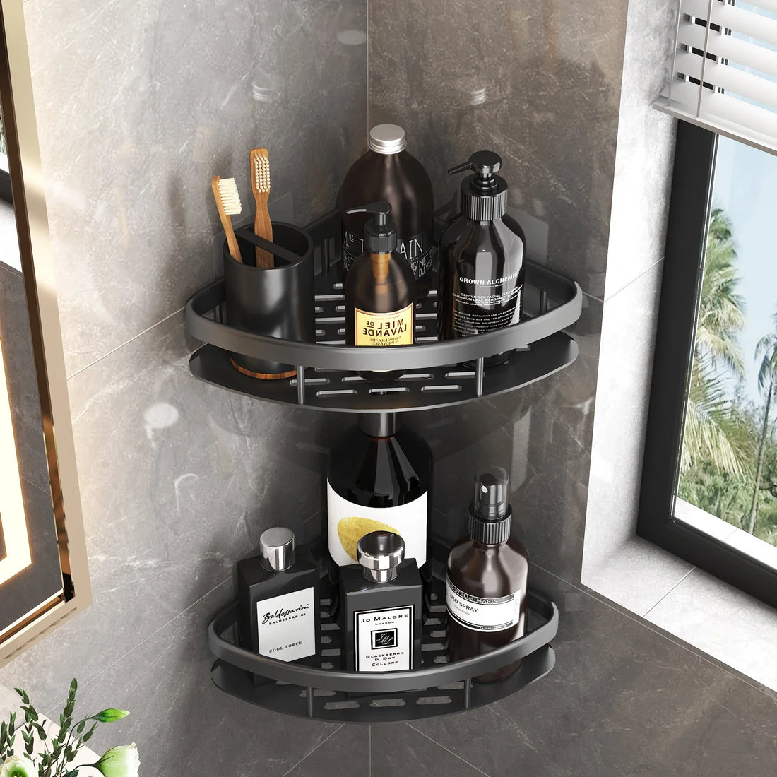 NOVAPRIME™ No-Drill Corner Bathroom Storage Shelf – Wall-Mounted Shampoo &amp; Shower Organizer Rack with Strong Suction Cups