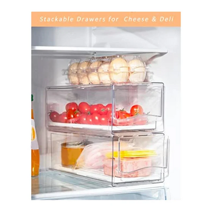 Stackable Refrigerator Organizer Bins with Pull-Out Drawers