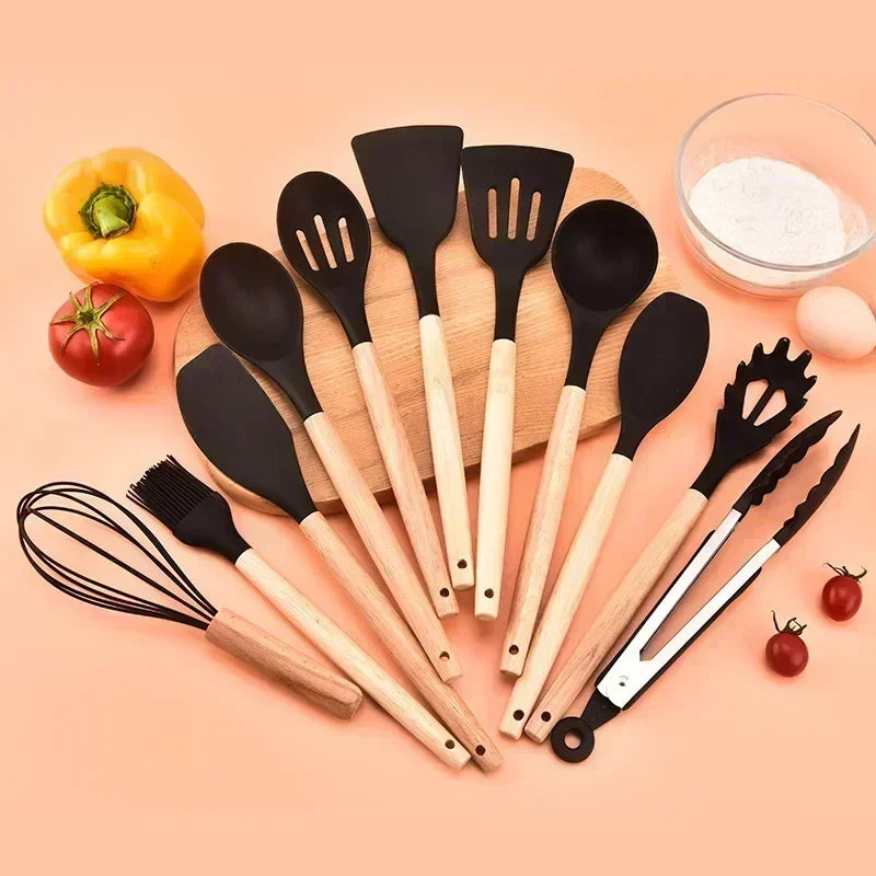 Premium Silicone Kitchen Utensil Set – 12-Piece Cooking Tools with Holder