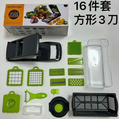 16-in-1 Multifunction Vegetable Chopper &amp; Mandoline Slicer – All-in-One Kitchen Cutting Tool with Interchangeable Blades, Onion Dicer, Food Slicer &amp; Prep Container