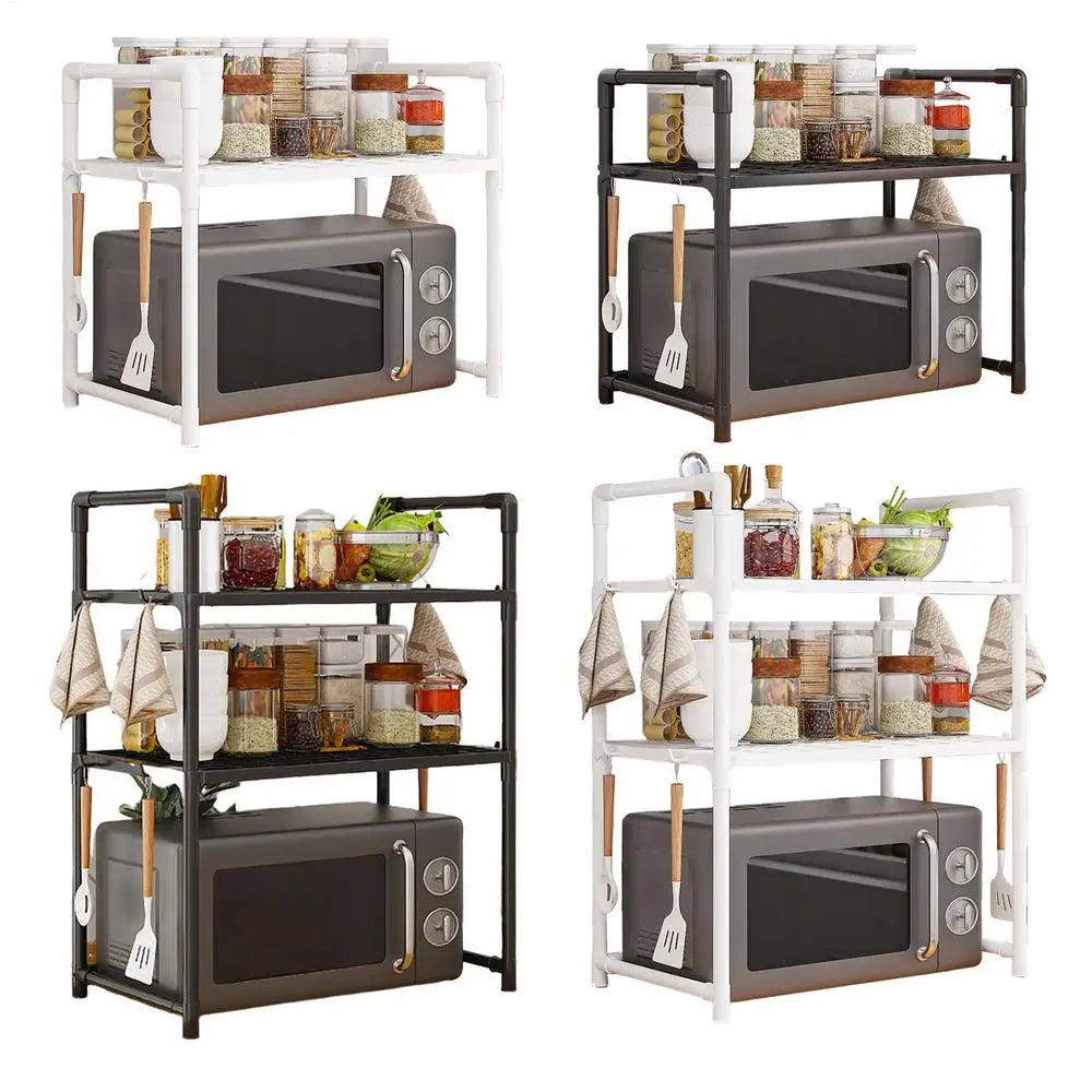 Kitchen Storage Rack Multi-Layer Microwave Rack Adjustable Standing Countertop Condiment Oven Organizer Shelf Kitchen Accessorie