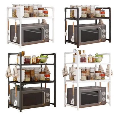 Kitchen Storage Rack Multi-Layer Microwave Rack Adjustable Standing Countertop Condiment Oven Organizer Shelf Kitchen Accessorie